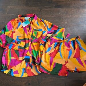 True Destinations Womens Resortwear  2 Pc Cover Set Top Shorts Sz L